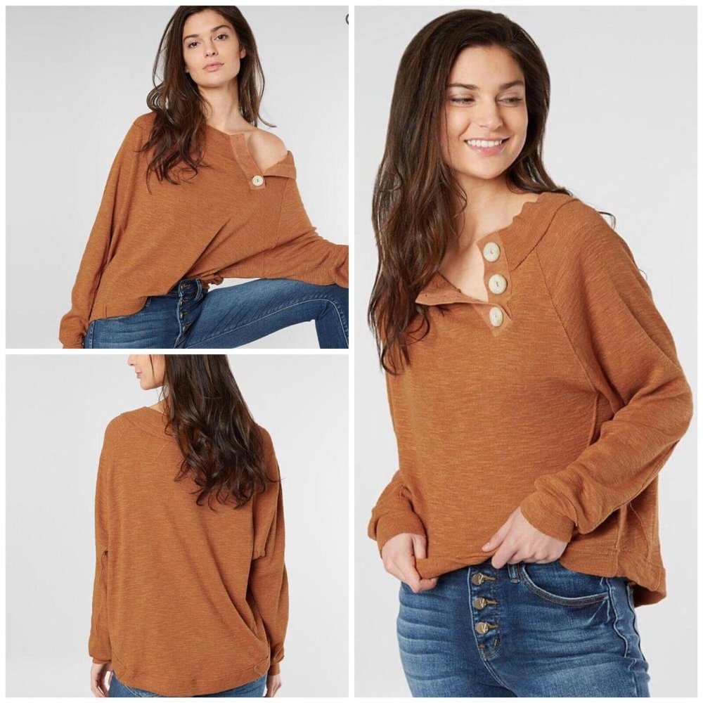 Free People We The Free Dont Forget Me Henley Shirt Long Sleeve Slouchy Grunge-M